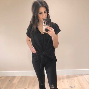 Black front tie top
